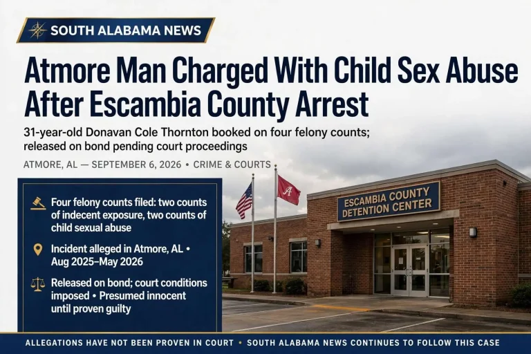 Illustration for the news story: Atmore Man Charged With Child Sex Abuse After Escambia County Arrest