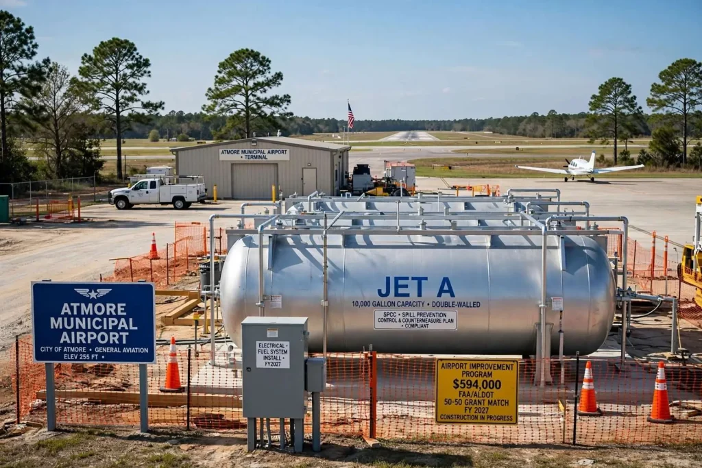 Illustration for the news story: Atmore Municipal Airport Lands Grant for $594,000 Jet Fuel Storage Facility