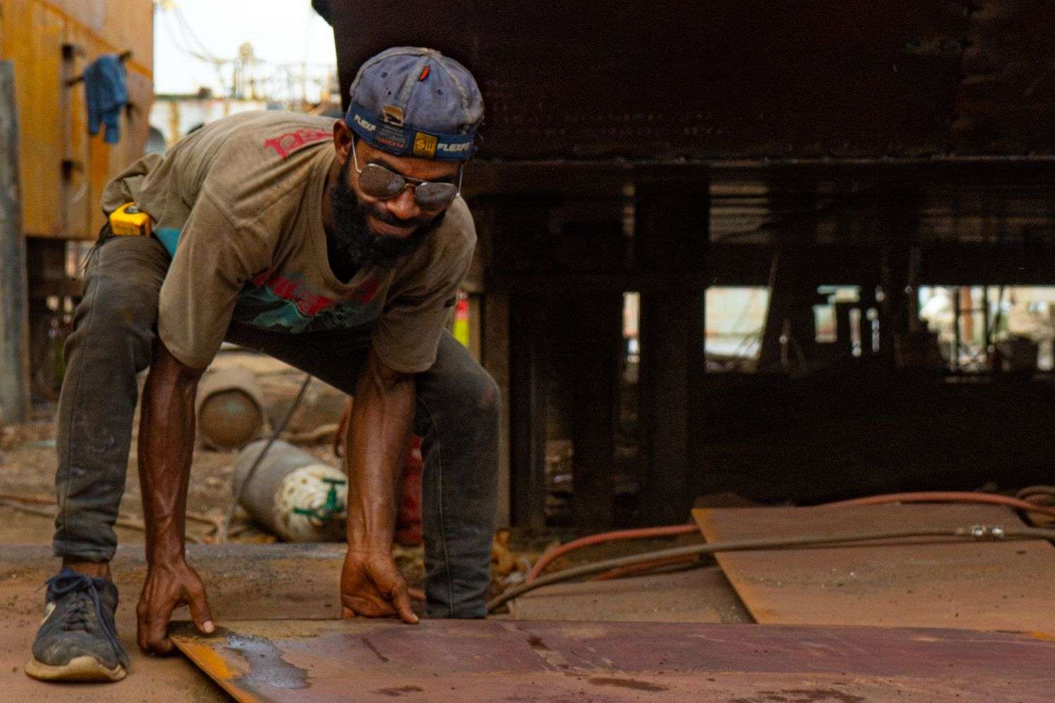Shipyard workers at the Austal USA facility in Mobile, Alabama