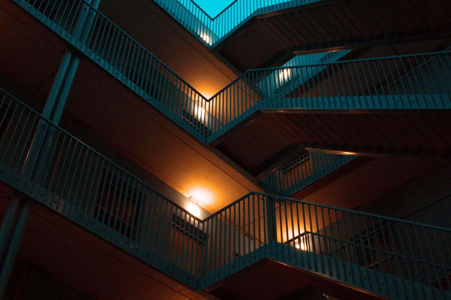 Apartment complex buildings after dark in Mobile, Alabama