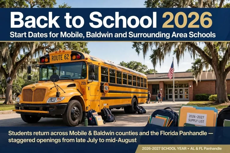 Illustration for the news story: Back to School 2026: Start Dates for Mobile, Baldwin and Surrounding Area Schools