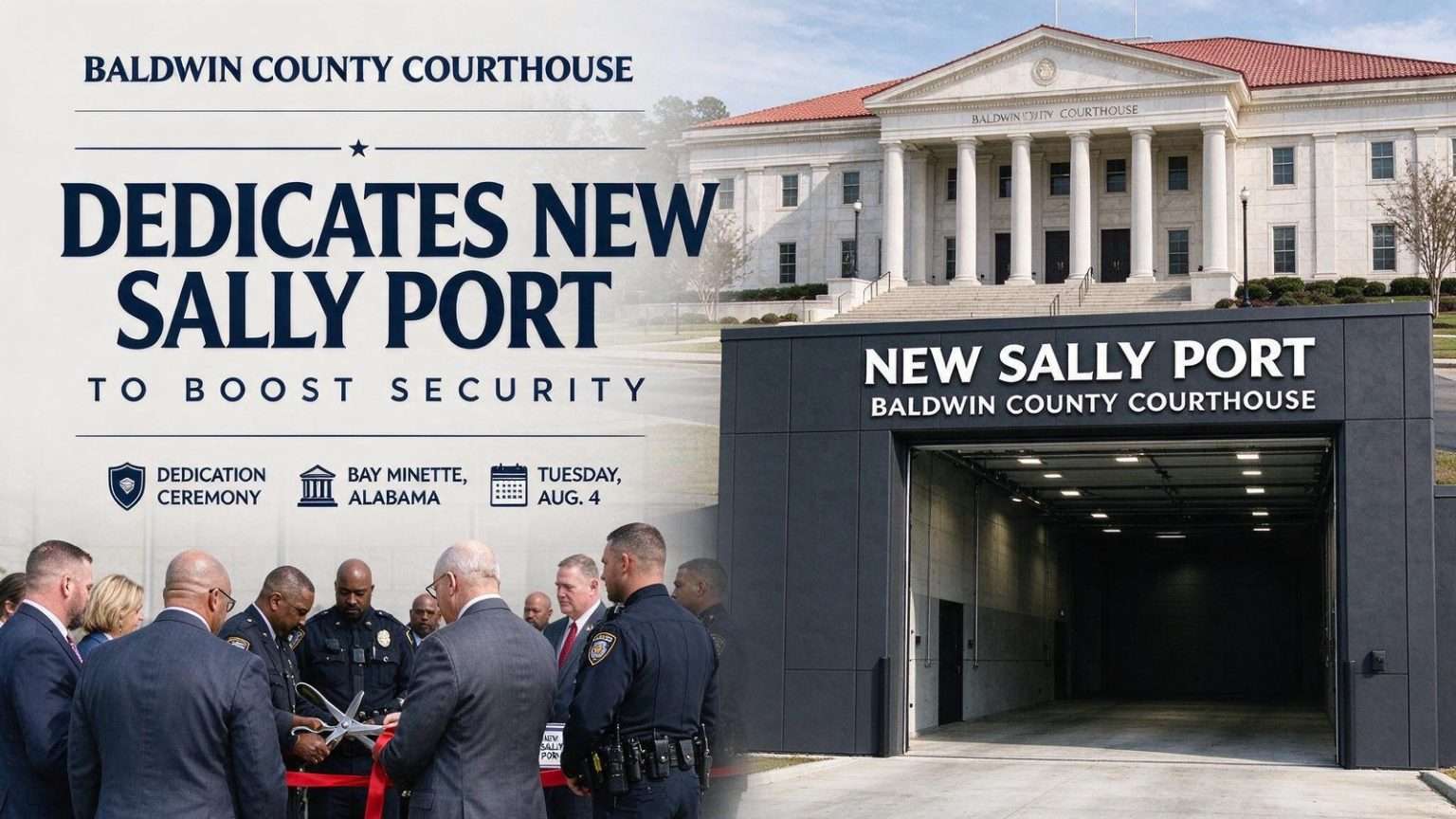 Illustration for the news story: Baldwin County Courthouse Dedicates New Sally Port to Boost Security