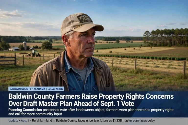 Illustration for the news story: Baldwin County Farmers Raise Property Rights Concerns Over Draft Master Plan Ahead of Sept. 1 Vote