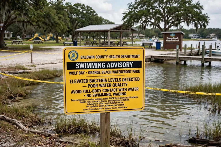 Illustration for the news story: Baldwin County Health Officials Issue New Swimming Advisory for Wolf Bay at Orange Beach