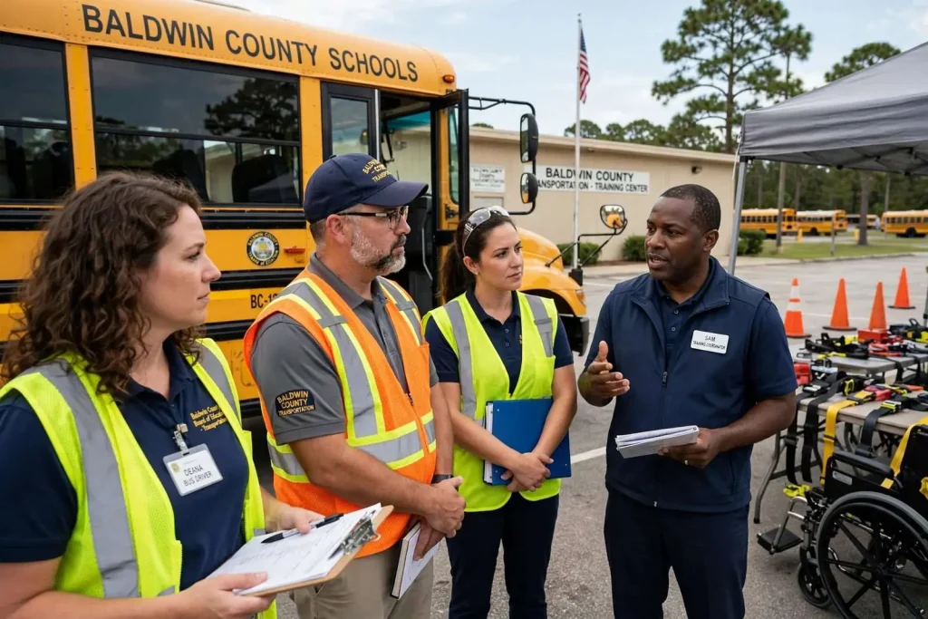 Illustration for the news story: Baldwin County School Bus Drivers Complete Summer Training Ahead of New Year