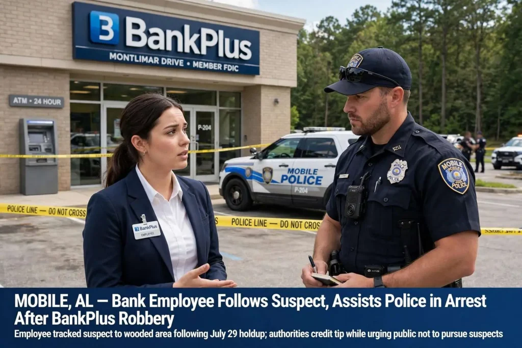Illustration for the news story: Bank Employee Followed Alleged Robber, Helping Police Track Down Suspect