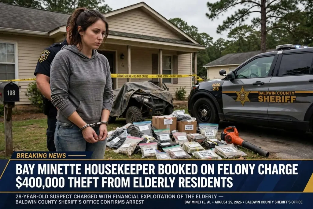 Illustration for the news story: Bay Minette Housekeeper Booked on Felony Charge in $400,000 Theft From Elderly Residents