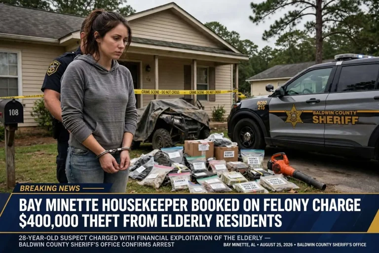 Illustration for the news story: Bay Minette Housekeeper Booked on Felony Charge in $400,000 Theft From Elderly Residents