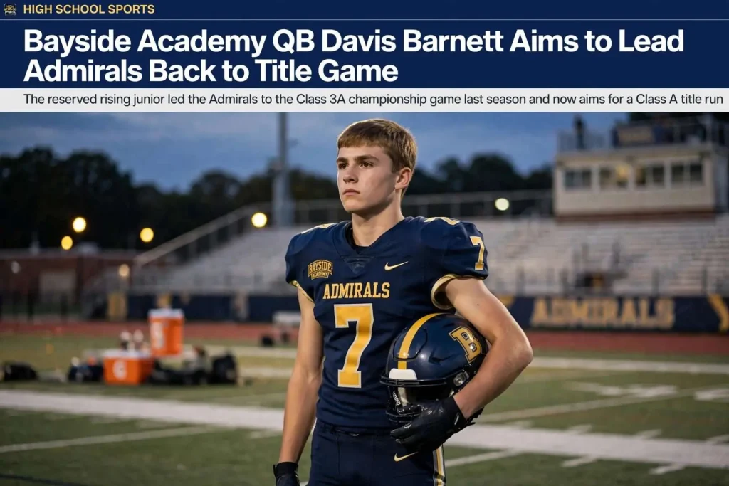 Illustration for the news story: Bayside Academy QB Davis Barnett Aims to Lead Admirals Back to Title Game