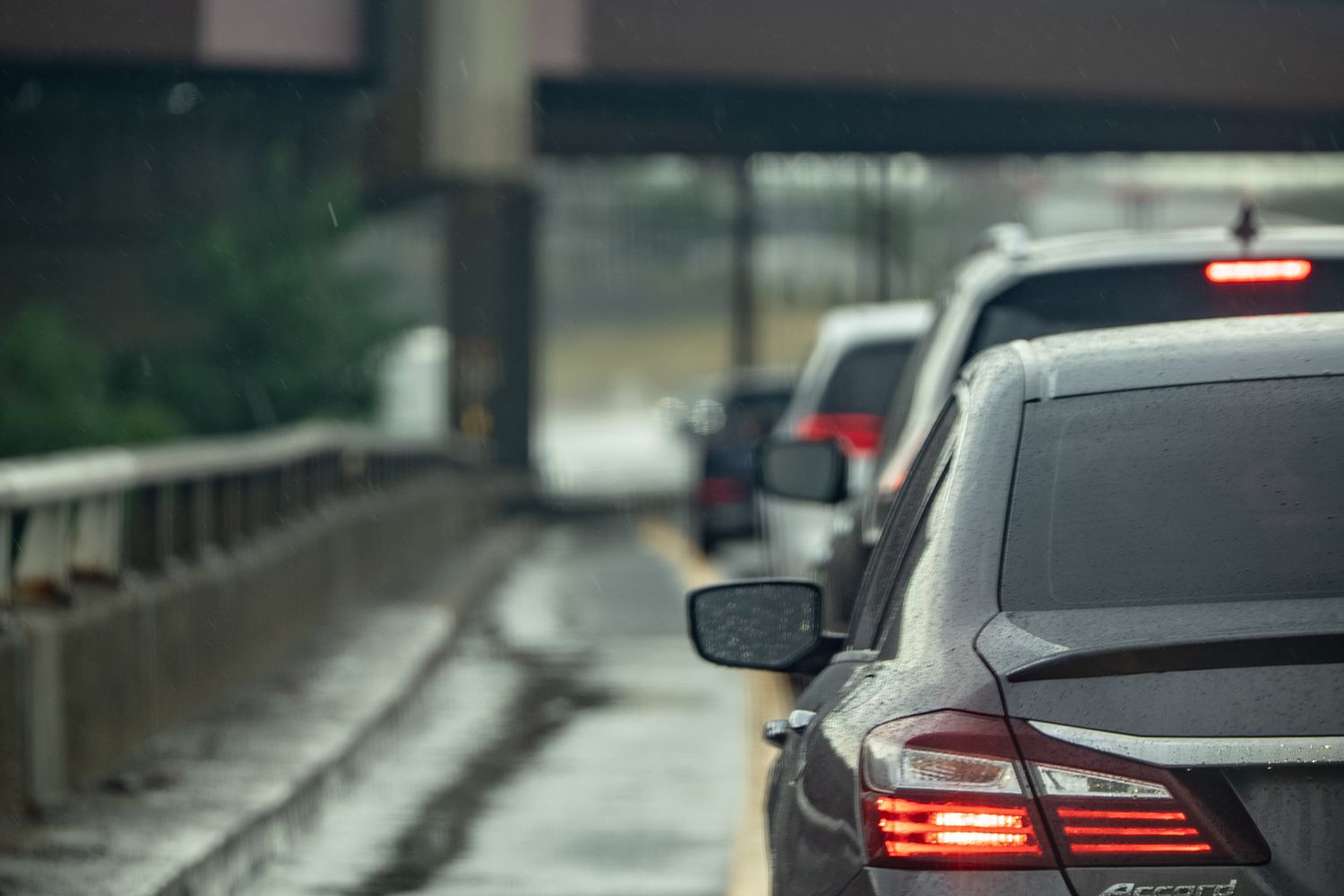 Traffic backed up on the Bayway causeway in Mobile, Alabama