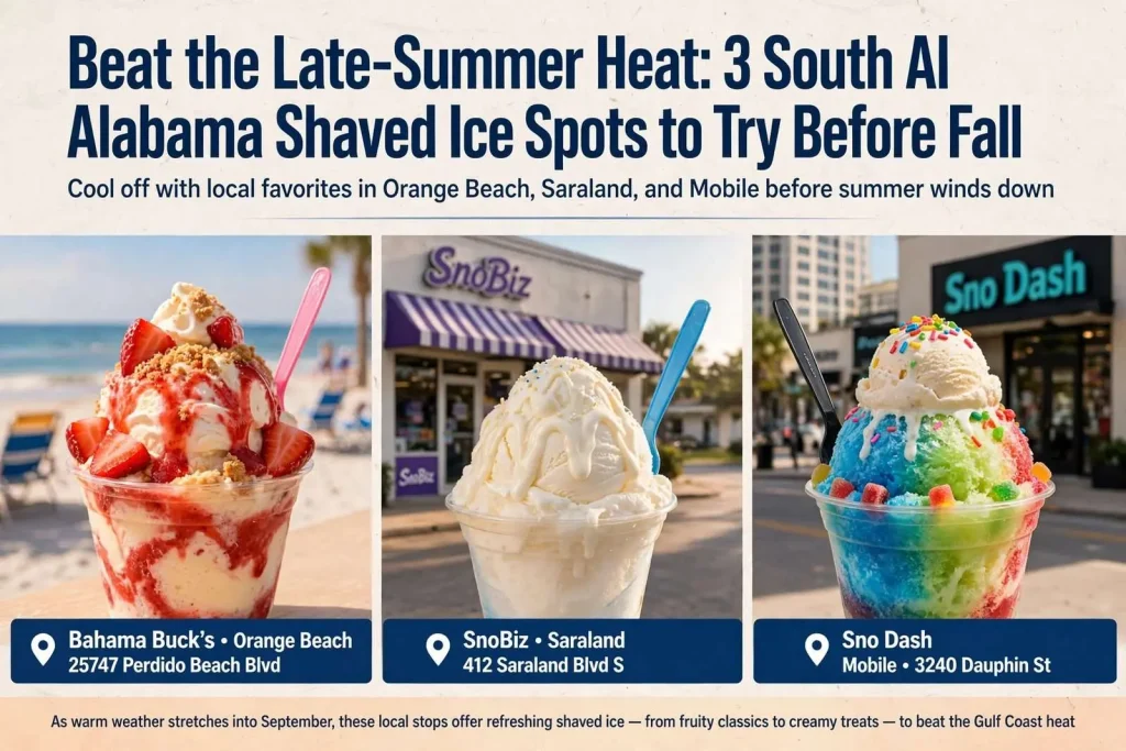 Illustration for the news story: Beat the Late-Summer Heat: 3 South Alabama Shaved Ice Spots to Try Before Fall