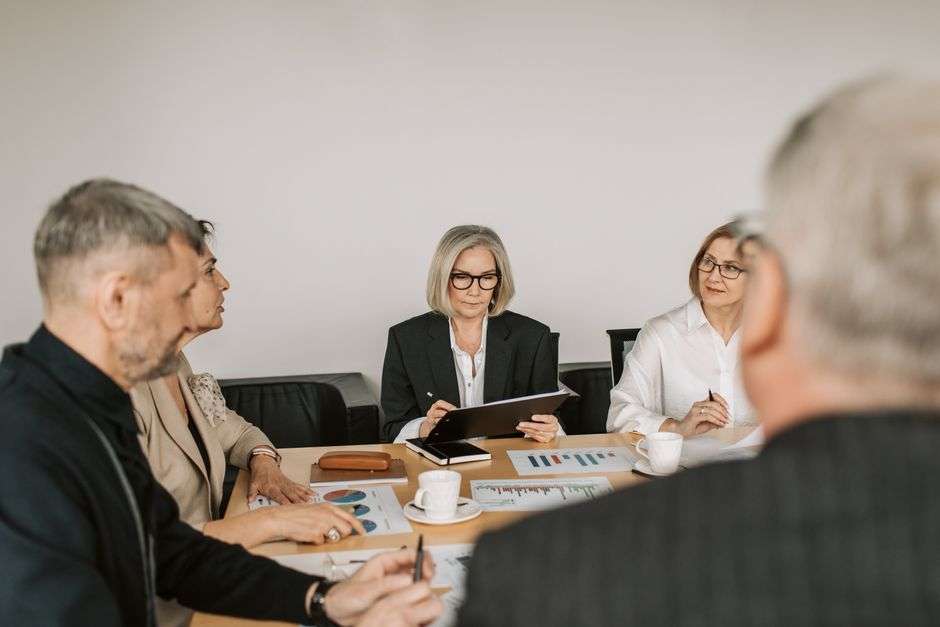 Panel discussion with speakers at a table