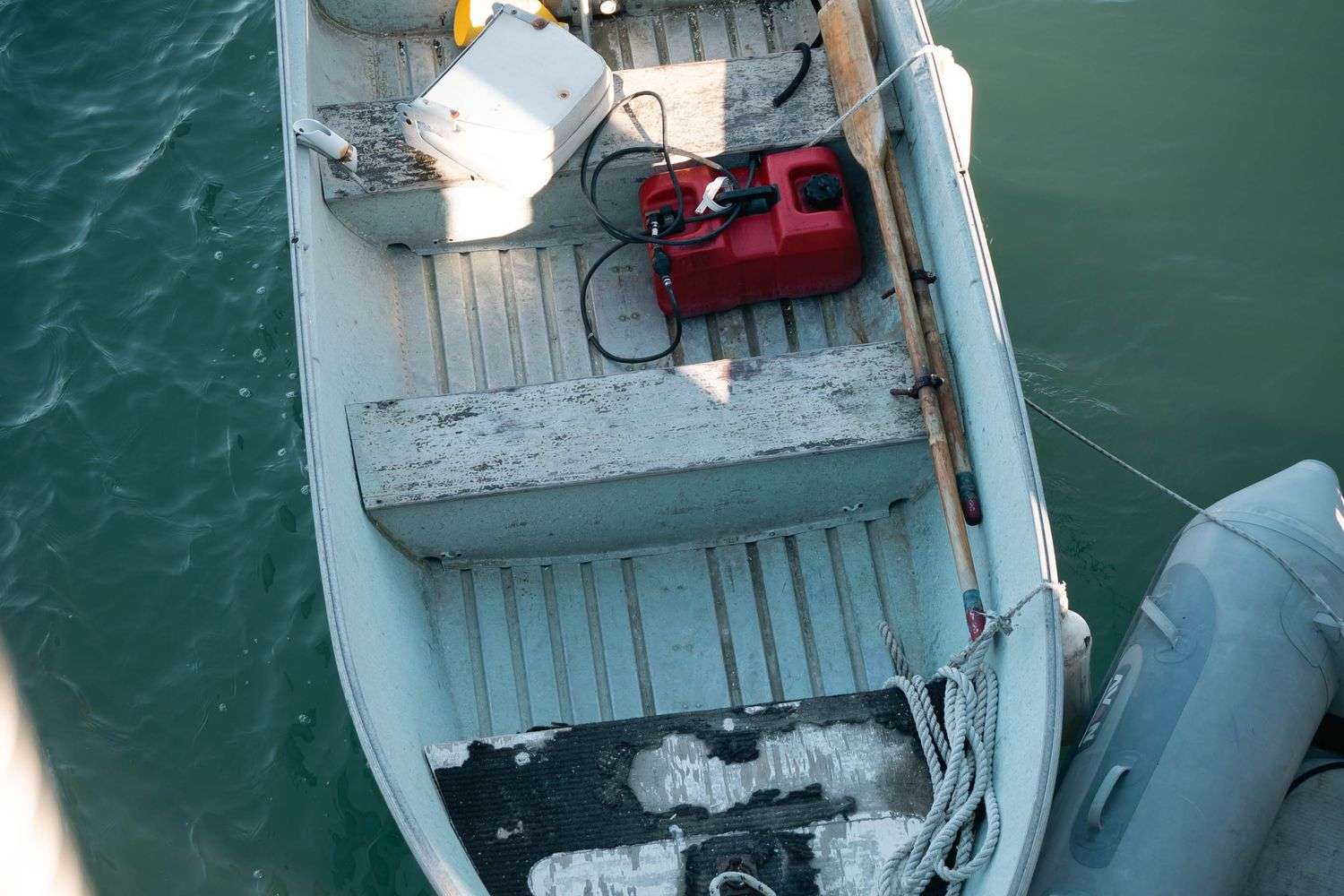 A fishing boat tied up at a marina fuel dock on the Alabama Gulf Coast
