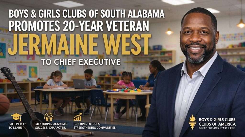 Illustration for the news story: Boys & Girls Clubs of South Alabama Promotes 20-Year Veteran Jermaine West to Chief Executive