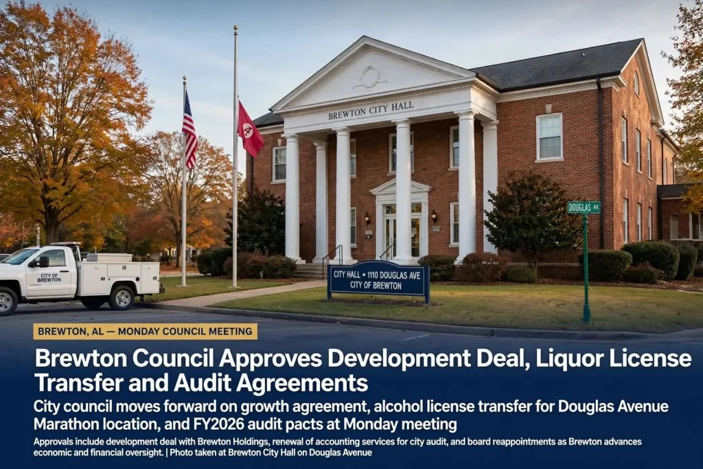Illustration for the news story: Brewton Council Approves Development Deal, Liquor License Transfer and Audit Agreements
