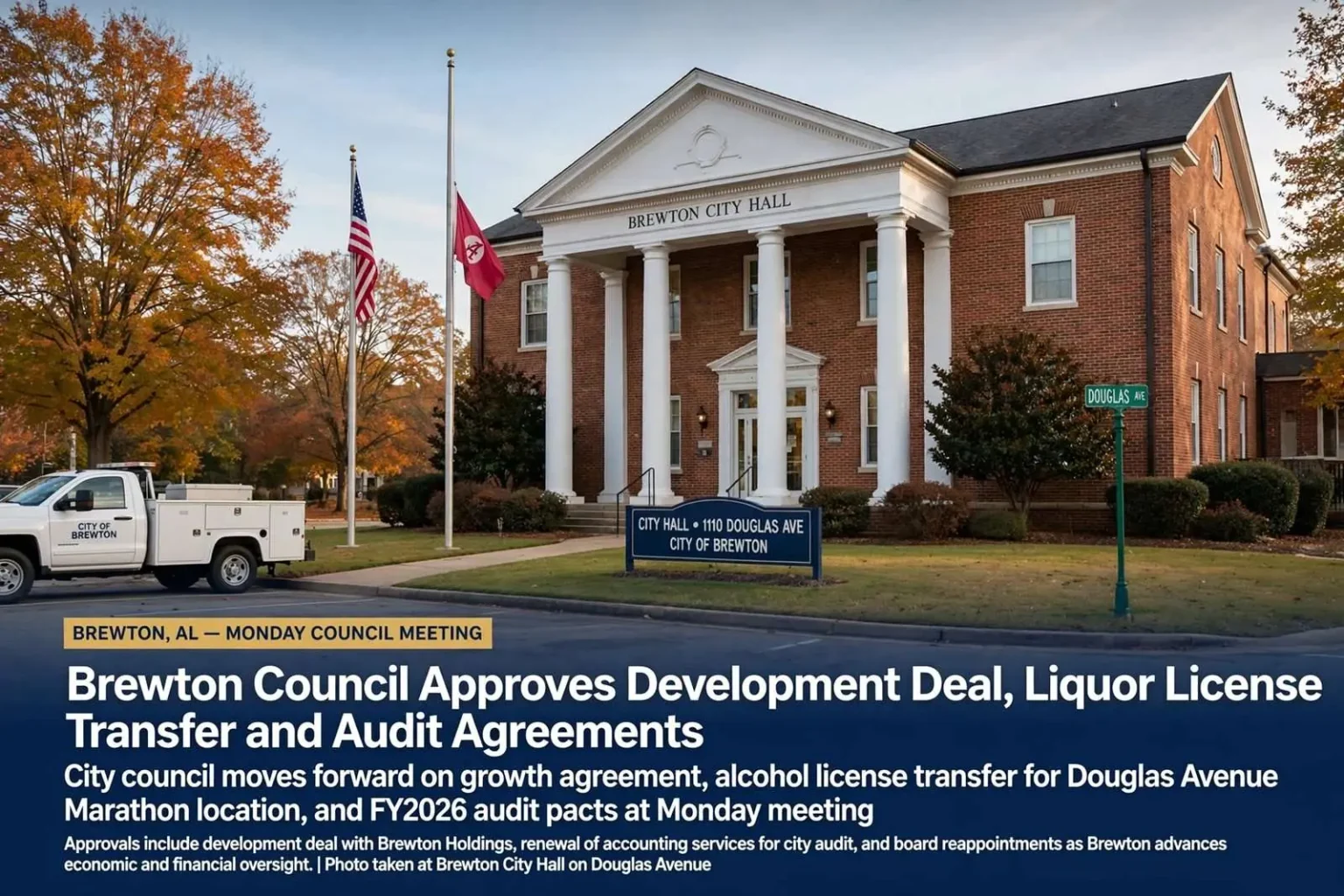 Illustration for the news story: Brewton Council Approves Development Deal, Liquor License Transfer and Audit Agreements