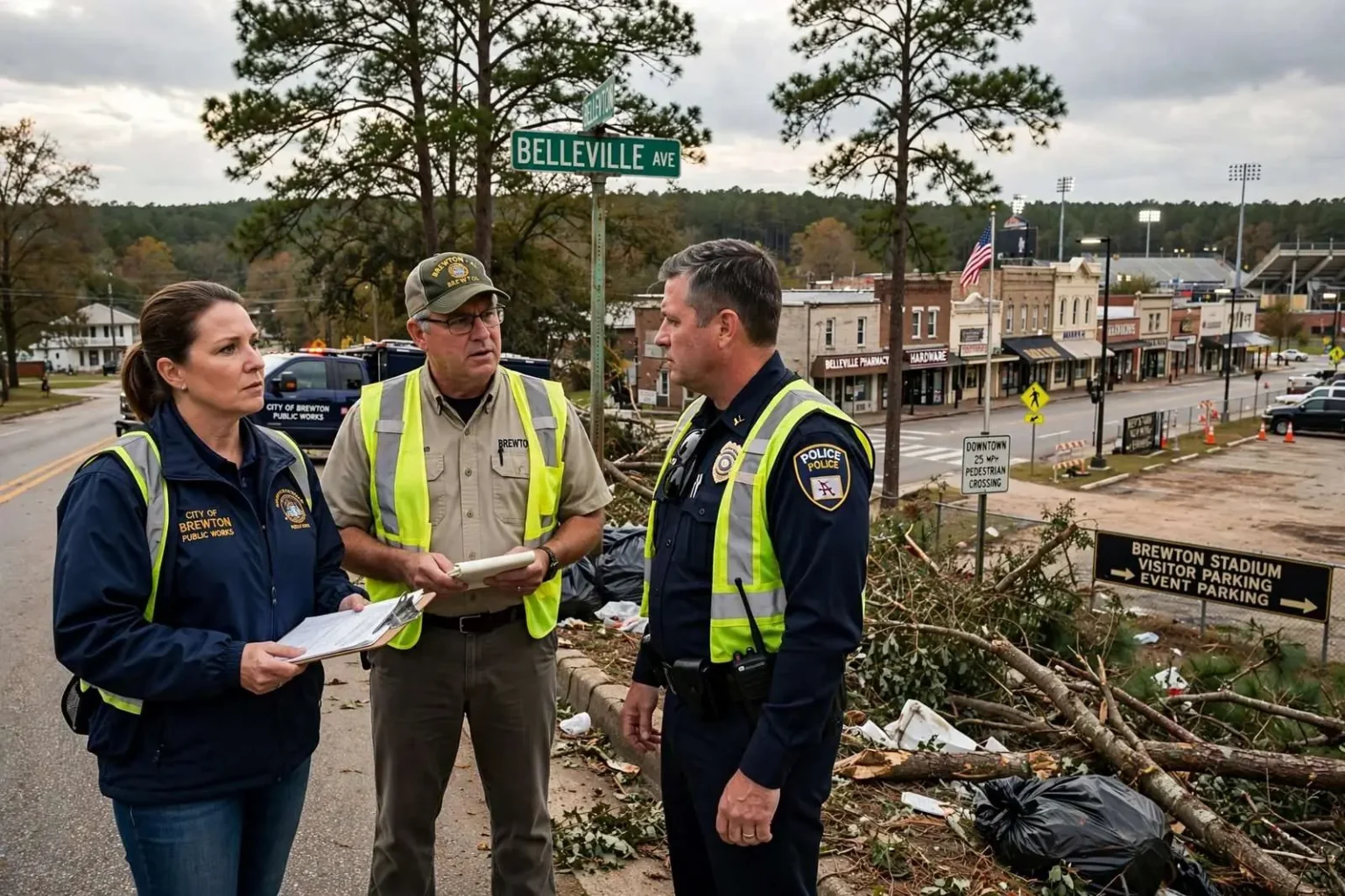 Illustration for the news story: Brewton Officials Address Belleville Avenue Debris, Downtown Safety and Stadium Parking Concerns