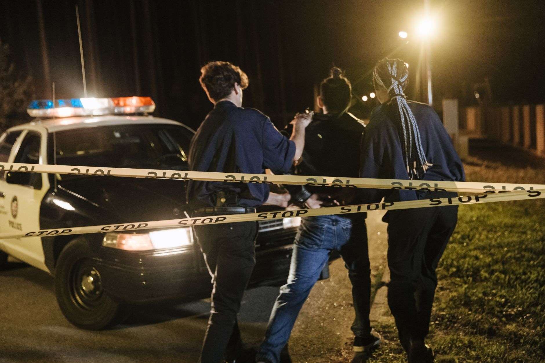 Police patrol car lights at night