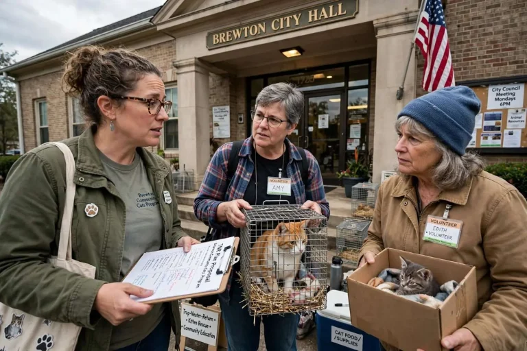Illustration for the news story: Brewton Volunteers Pitch Trap-Neuter-Return Plan to City Leaders to Tackle Stray Cat Overpopulation