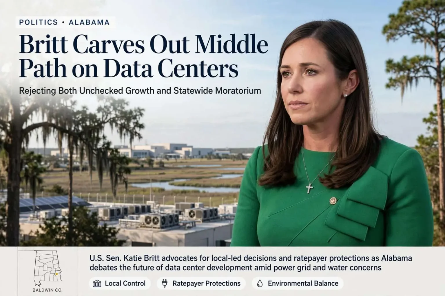 Illustration for the news story: Britt Carves Out Middle Path on Data Centers, Rejecting Both Unchecked Growth and Statewide Moratorium