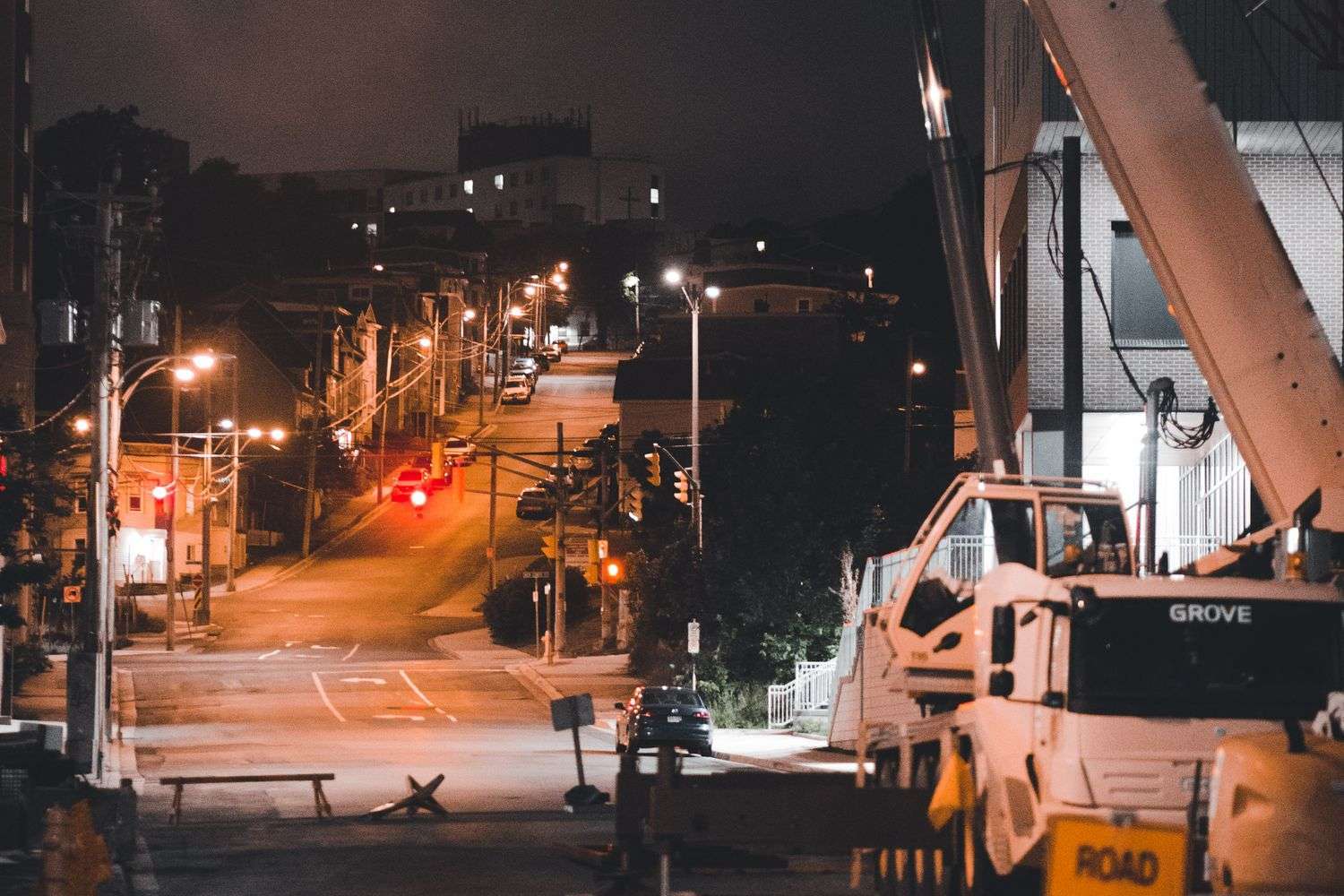 Construction crews working on a downtown Mobile street project