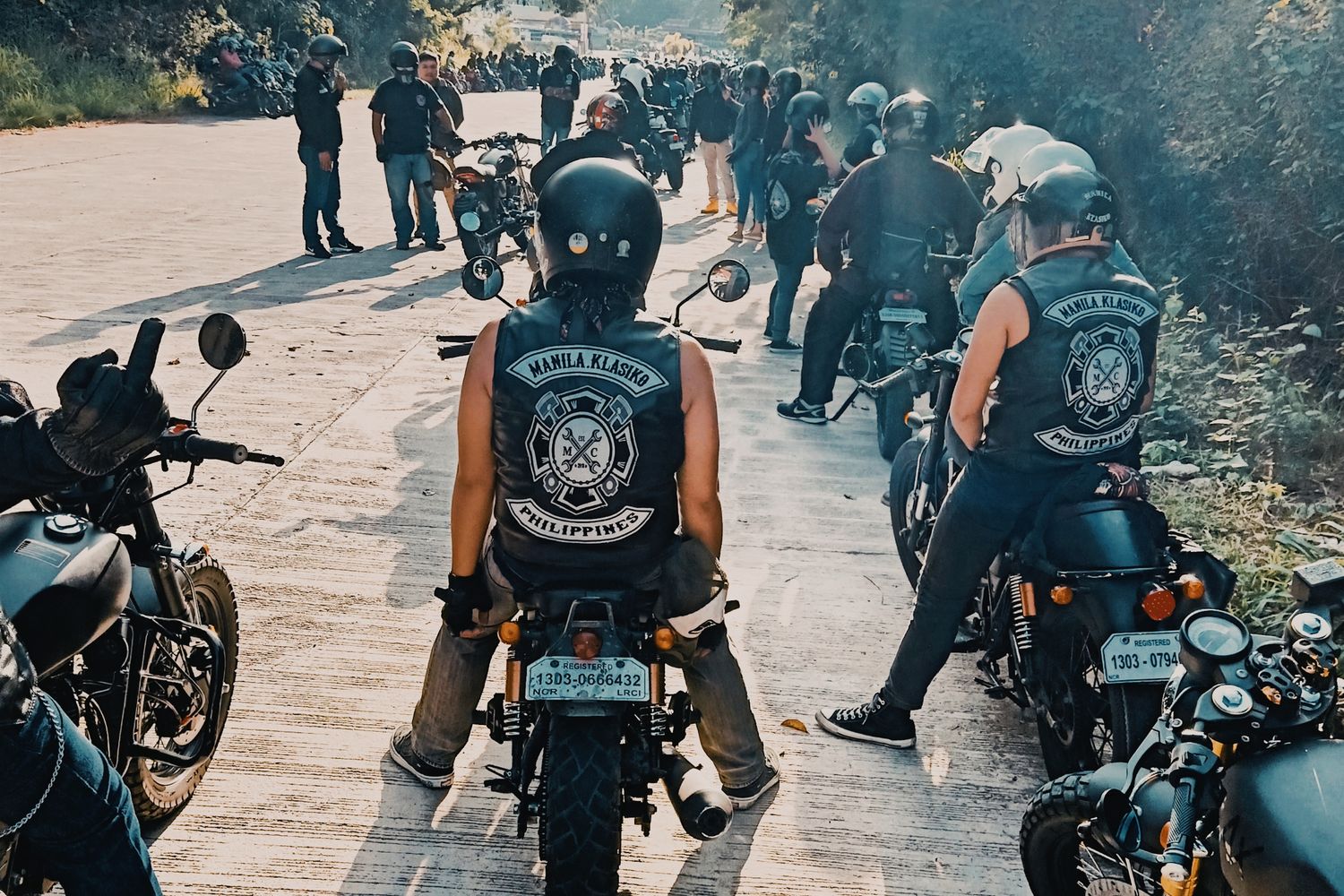 Motorcyclists riding together during a community charity event