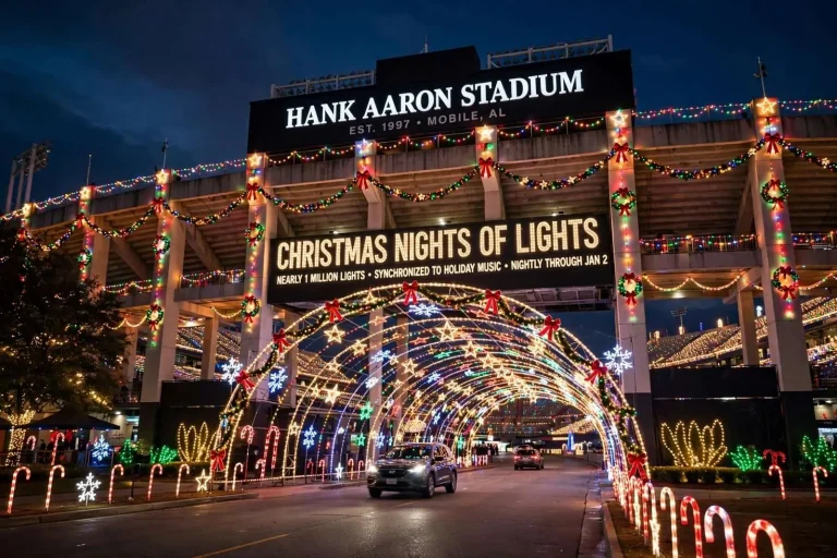 Illustration for the news story: Christmas Nights of Lights Brings Nearly a Million Synced Lights to Hank Aaron Stadium