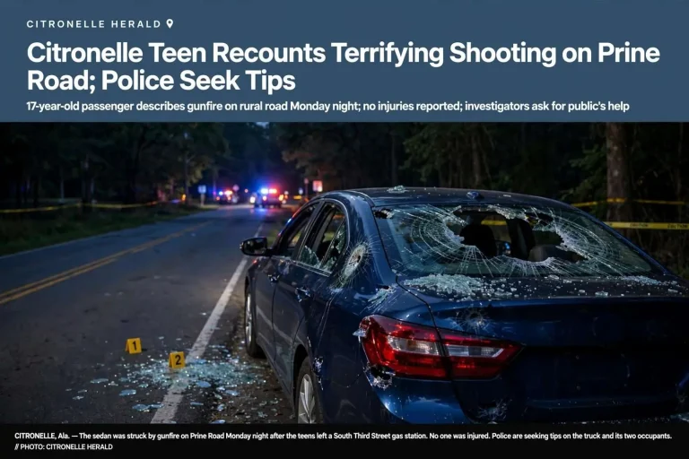 Illustration for the news story: Citronelle Teen Recounts Terrifying Shooting on Prine Road; Police Seek Tips