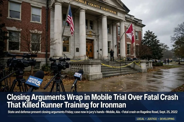 Illustration for the news story: Closing Arguments Wrap in Mobile Trial Over Fatal Crash That Killed Runner Training for Ironman