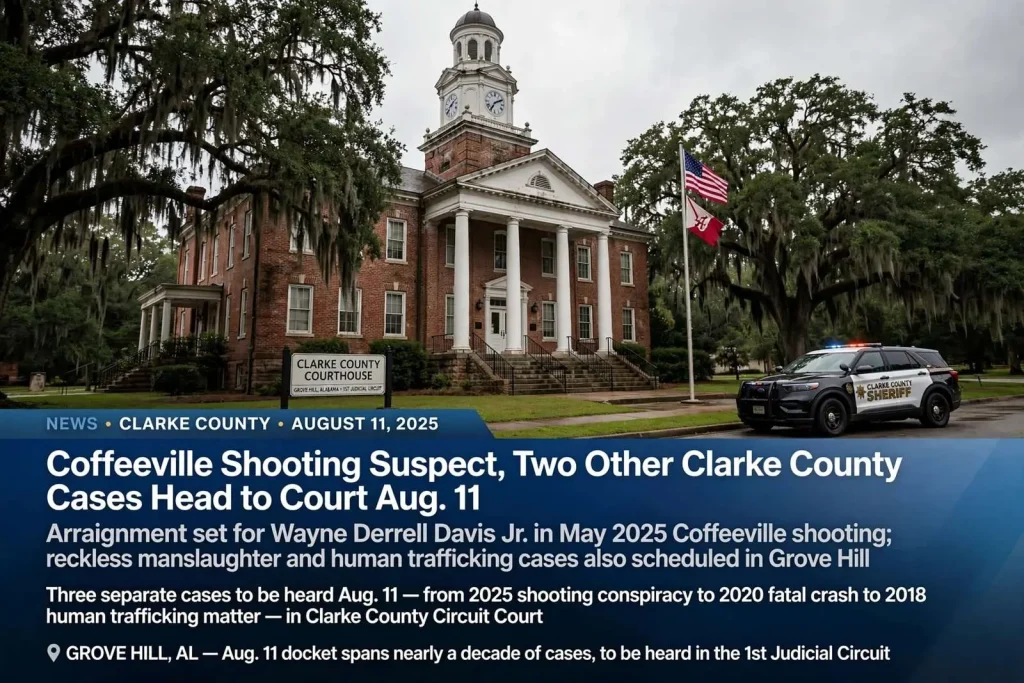 Illustration for the news story: Coffeeville Shooting Suspect, Two Other Clarke County Cases Head to Court Aug. 11