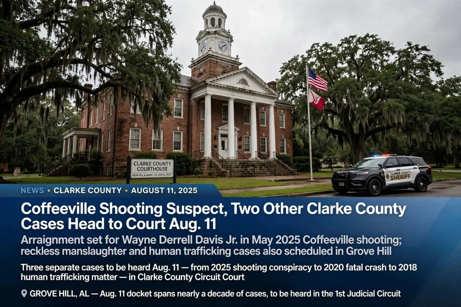 Illustration for the news story: Coffeeville Shooting Suspect, Two Other Clarke County Cases Head to Court Aug. 11