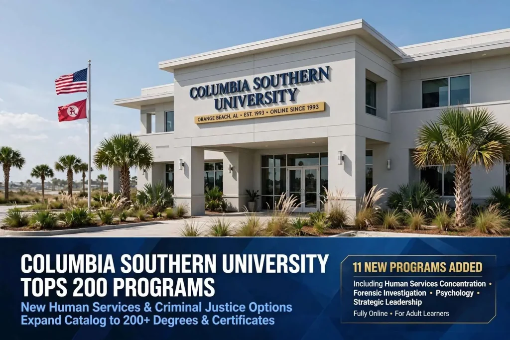 Illustration for the news story: Columbia Southern University Tops 200 Programs With New Human Services and Criminal Justice Options