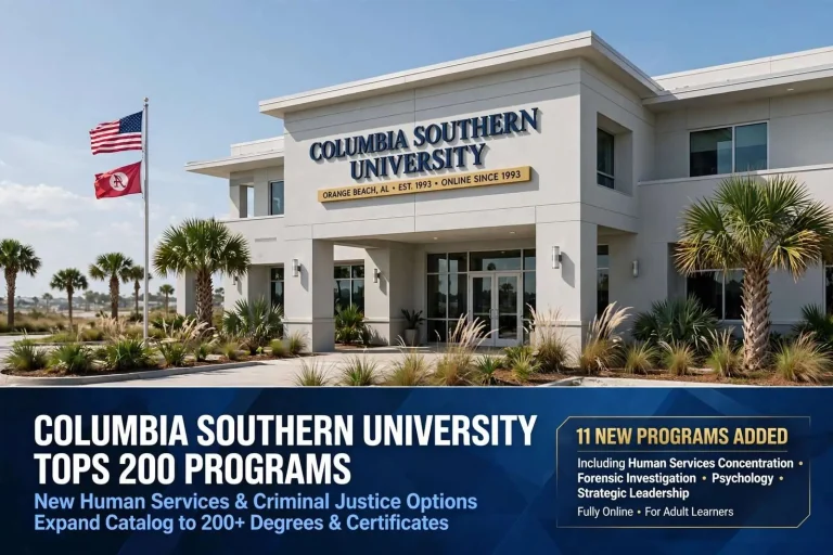 Illustration for the news story: Columbia Southern University Tops 200 Programs With New Human Services and Criminal Justice Options