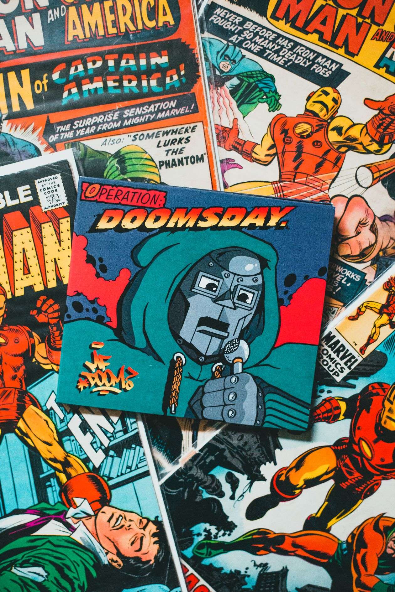 A collection of colorful vintage comic books spread out on a table