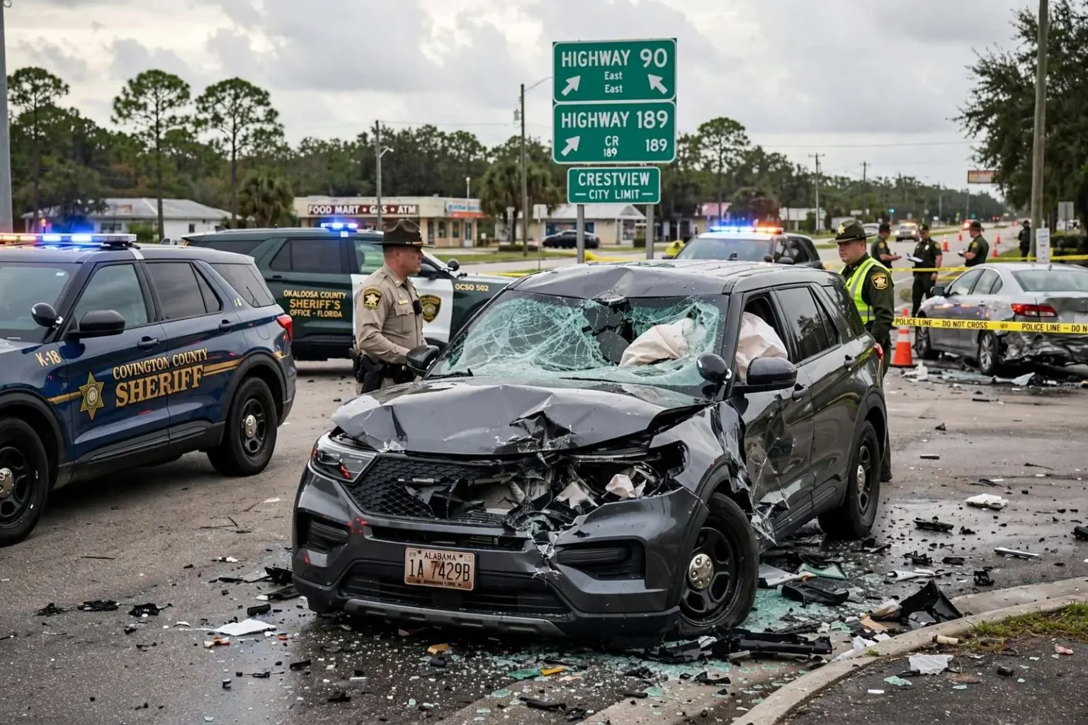 Illustration for the news story: Covington County Police Chase Crosses State Line, Ends in Crash in Okaloosa County, Florida