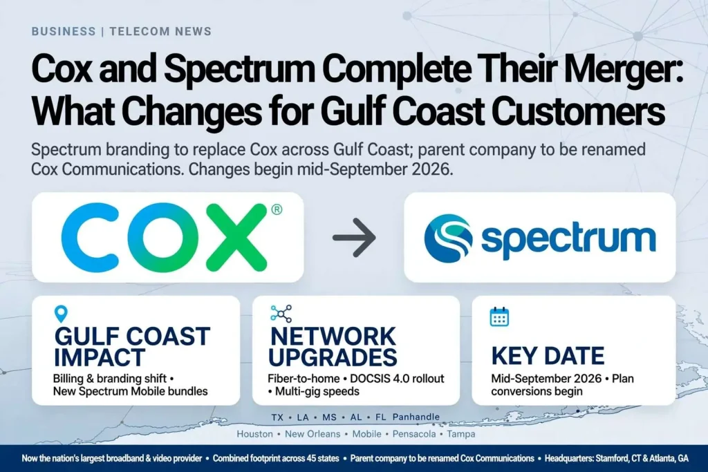Illustration for the news story: Cox and Spectrum Complete Their Merger: What Changes for Gulf Coast Customers