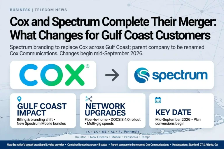 Illustration for the news story: Cox and Spectrum Complete Their Merger: What Changes for Gulf Coast Customers