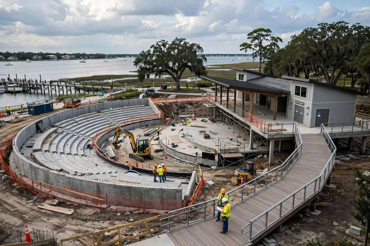 Illustration for the news story: Crews Make Progress on Daphne’s Bayfront Park Amphitheater, Still on Track for Spring 2027 Opening
