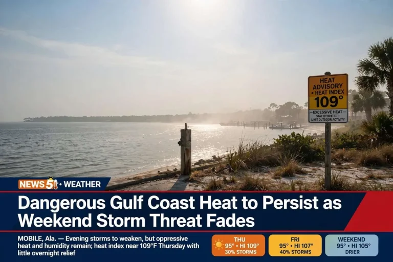 Illustration for the news story: Dangerous Gulf Coast Heat to Persist as Weekend Storm Threat Fades
