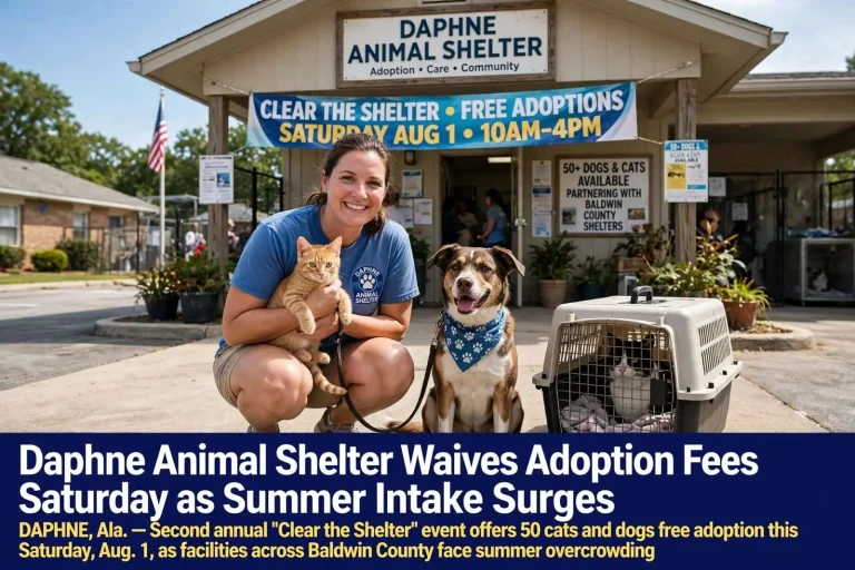 Illustration for the news story: Daphne Animal Shelter Waives Adoption Fees Saturday as Summer Intake Surges