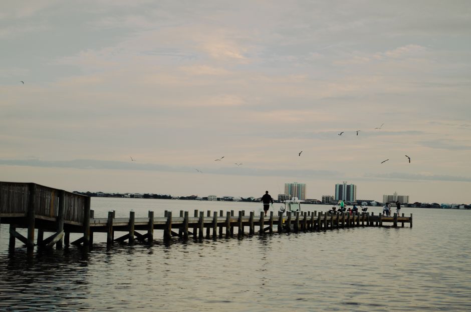 A pier stretching out into Mobile Bay on Alabama's Eastern Shore