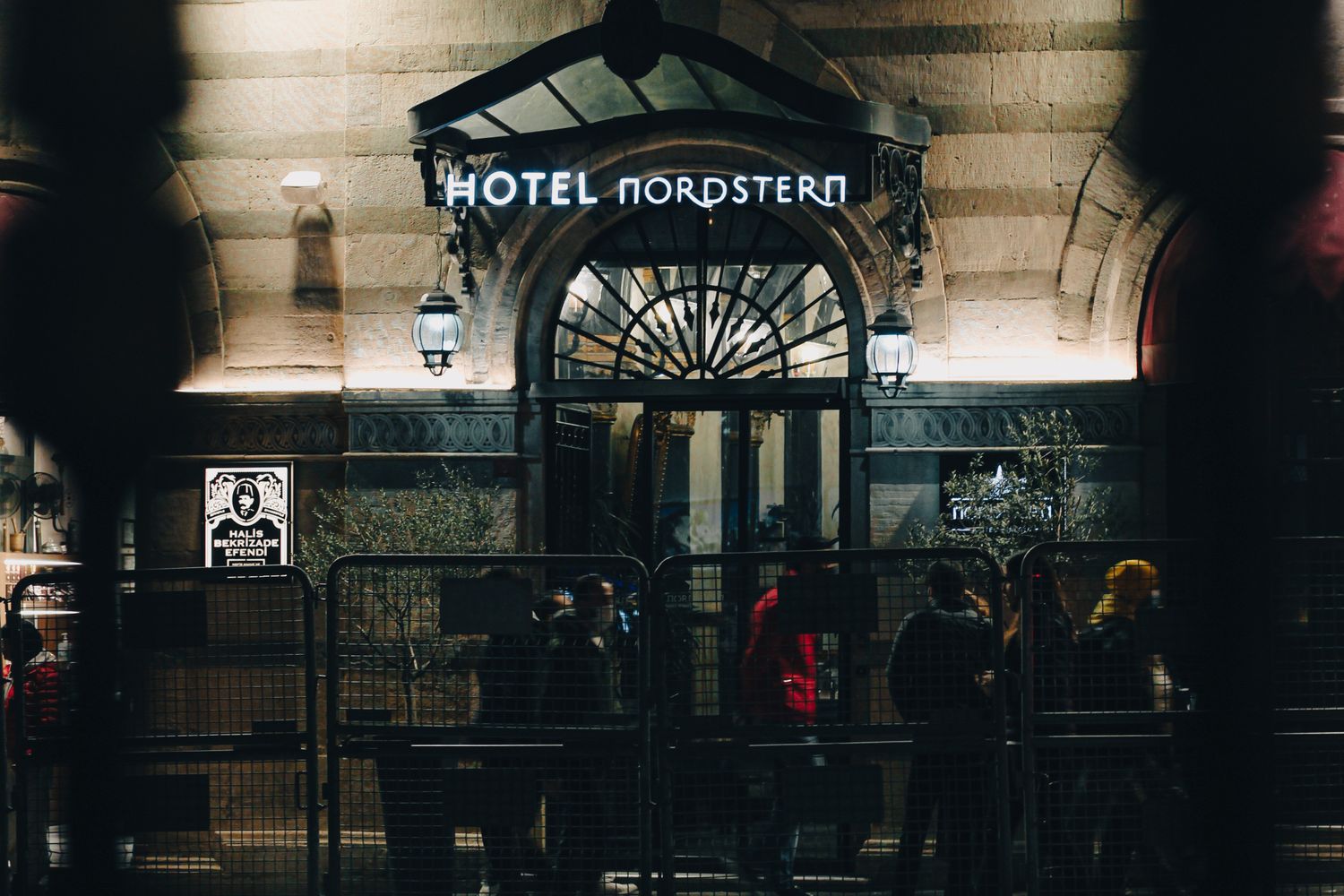 Exterior of a hotel property in the evening
