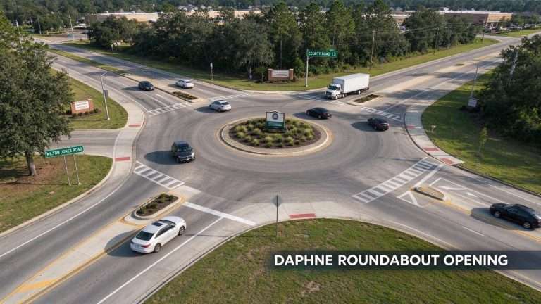 Illustration for the news story: Daphne Opens New Roundabout at County Road 13 and Milton Jones Road