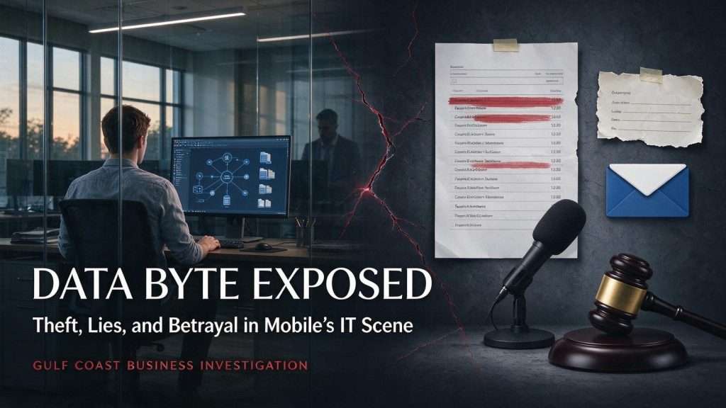 Illustration for the news story: Data Byte Exposed: Theft, Lies, and Betrayal in Mobile’s IT Scene
