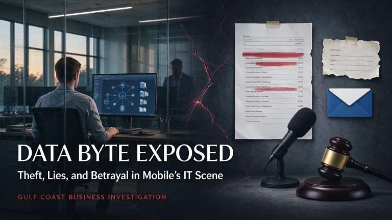 Illustration for the news story: Data Byte Exposed: Theft, Lies, and Betrayal in Mobile’s IT Scene