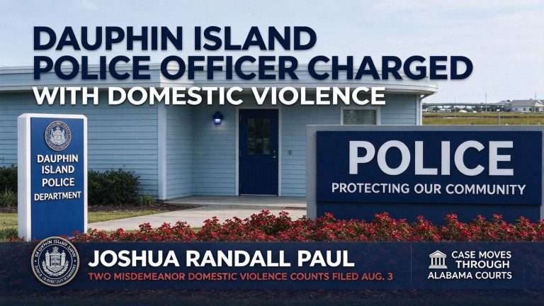 Illustration for the news story: Dauphin Island Police Officer Charged With Domestic Violence