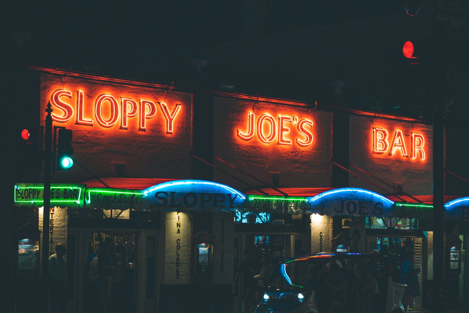Night view of the Dauphin Street entertainment district in downtown Mobile, Alabama