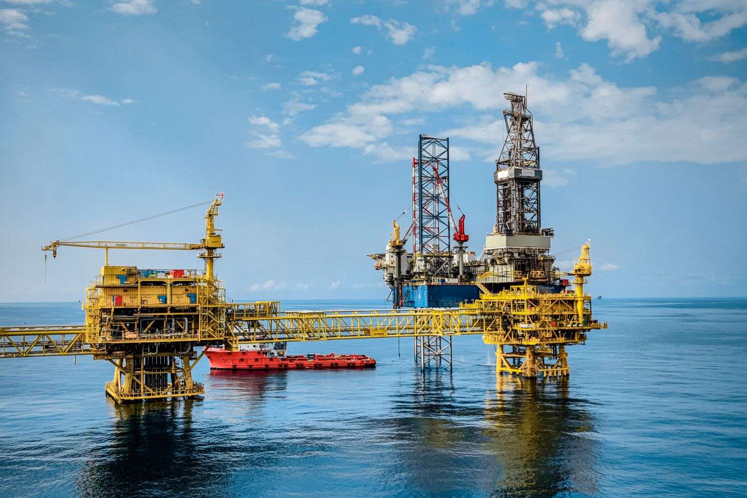 An offshore oil rig in the ocean