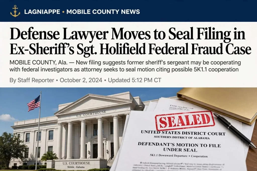 Illustration for the news story: Defense Lawyer Moves to Seal Filing in Ex-Sheriff’s Sgt. Holifield Federal Fraud Case