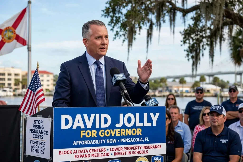 Illustration for the news story: Democratic Governor Nominee David Jolly Brings Affordability Pitch to Pensacola